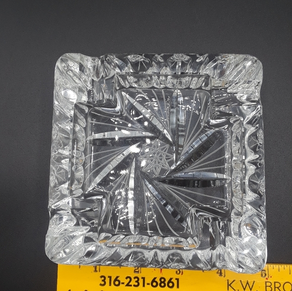 Lead Crystal 1960's Ashtray By Irena Poland 5 inches square Beautiful Cut Design - Picture 2 of 5